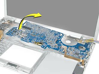 5. Lift the logic board from the left side and pivot along the port side. Note: The thermal material should easily release.