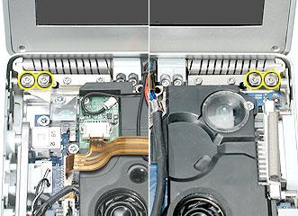 5. Move the display to a 90-degree angle and remove the two screws for the end caps of the clutch springs on each side.