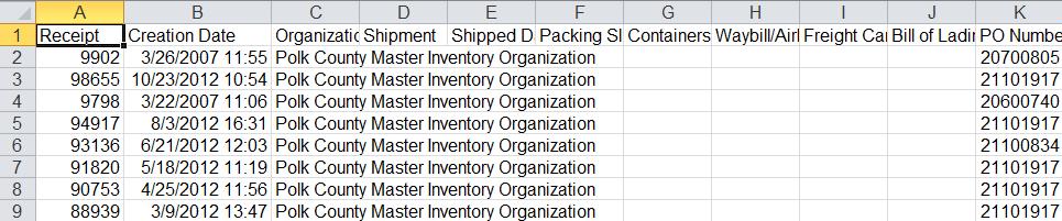 Export the information into an Excel spreadsheet by selecting