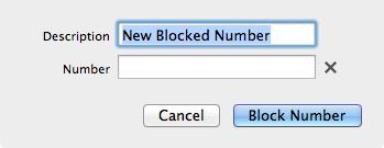To add new contacts to the Block List, select the Add Contact button. The New Blocked Number pane will appear as shown below.