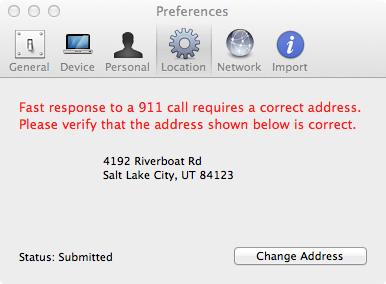 Change Preferences To See/Edit Location Preferences Select the Location button to display the 911 Location Info pane shown below. Figure 63: 911 Location Info Preferences dialog Step 2.