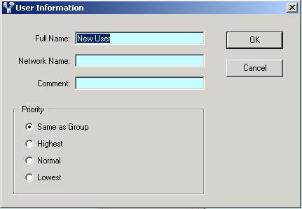 Adding Users Manually Right-click in the Departments/Sub-Departments area in the User & Group Manager window. The User Information window appears.