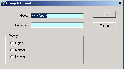 Figure 6 Group Information window Add or edit the name of the group in the Name field. Add or edit the contents of the Comment field; this can be left blank.