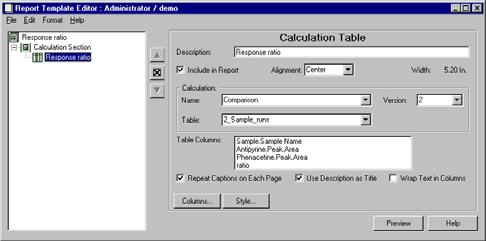 4 Using the Report Template Editor Understanding Report Template Components Calculations You can include the results generated by a custom calculator script in your report.
