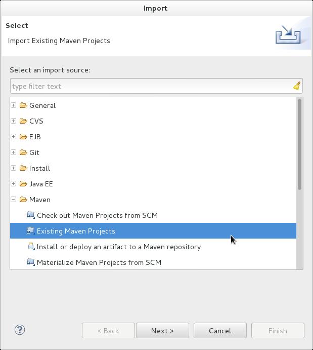 Getting Started Guide Figure 5.1. Import Existing Maven Projects 5.