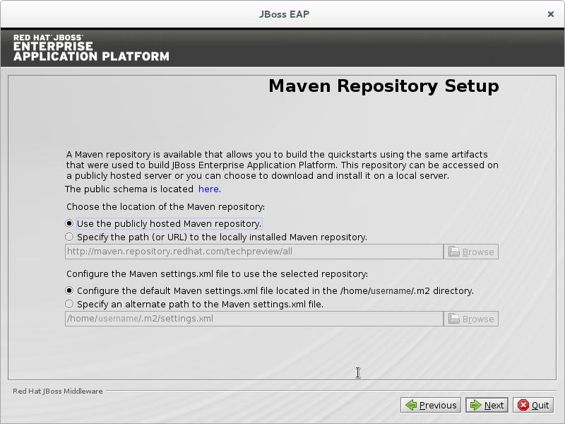 APPENDIX A. INSTALLATION PROGRAM SCREEN SHOTS Figure A.7. JBoss EAP Installation Program Maven Repository Setup A.8.