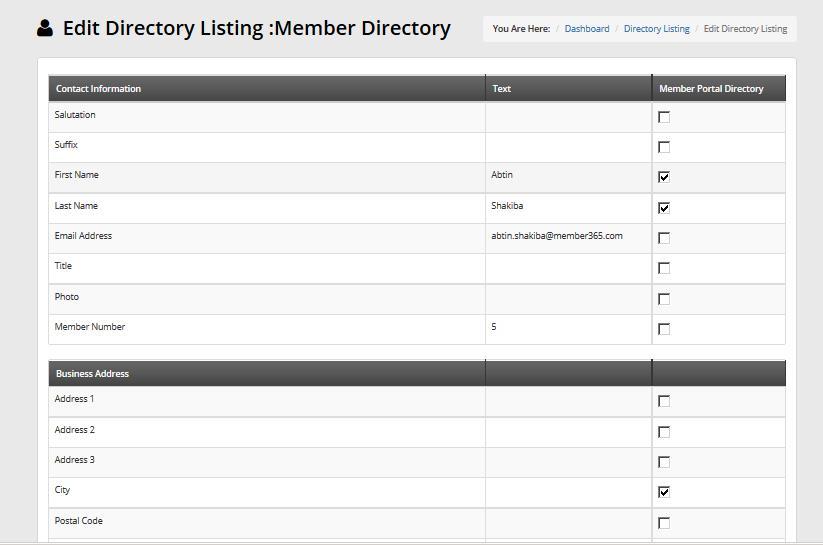 The Edit Directory Listing screen will appear. Scroll down, checking the box if you want that field to appear in the Directory, and leaving it unchecked if you want it hidden.