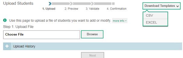 Note: * required fields Upload Multiple Students to TIDE Retrieve the Upload File Template 1. On the dashboard, open Students. Figure 12.