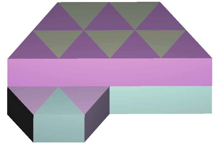 Obtaining the H and T Honeycomb from a Cross-Section of the 16-cell Honeycomb Figure 8 : A honeycomb of triangular prisms obtained as the cross-section of the hypercube honeycomb with x + y + z = 1.