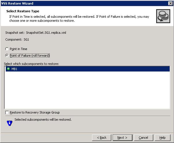 118 Recovering a storage group or database Recovering using the VSS Restore Wizard 5 Review the Welcome page and click Next.