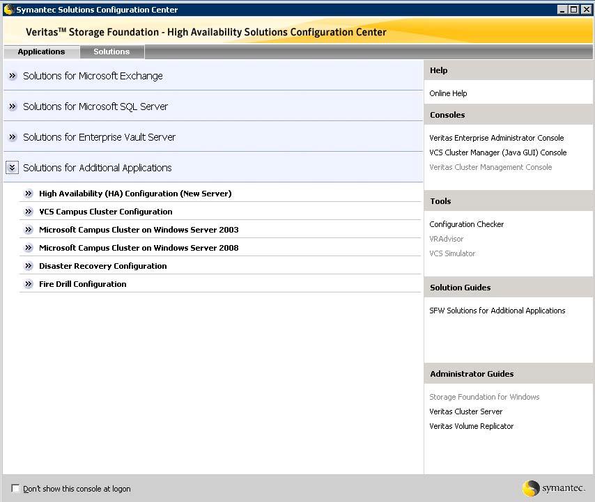24 Using the Solutions Configuration Center Available options from the Configuration Center Figure 2-4 shows the choices available when you click Solutions for Additional Applications.