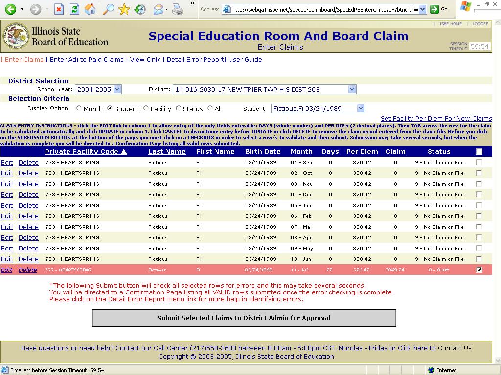 Special Education Room and Board Claim System Page 11 6.