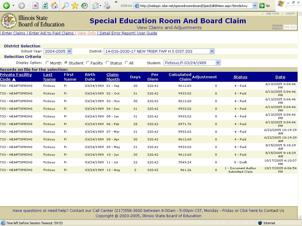 Special Education Room and Board Claim System Page 15 F.