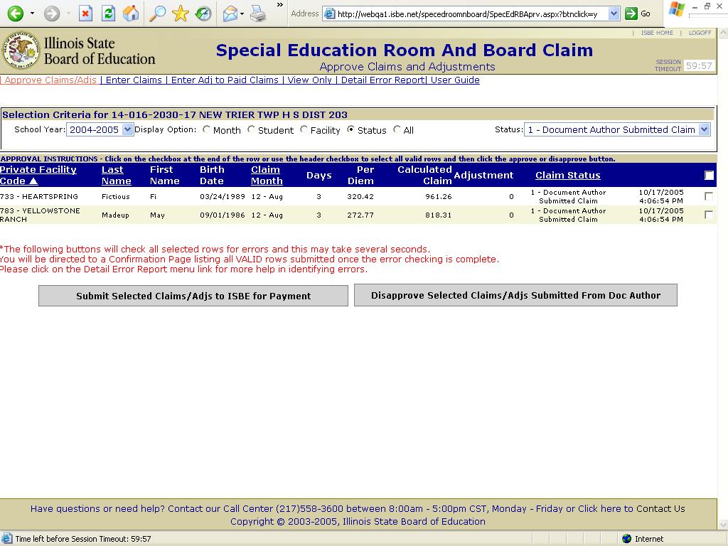 Special Education Room and Board Claim System Page 17 H. APPROVE CLAIMS/ADJS (for District Admin ONLY) 1.