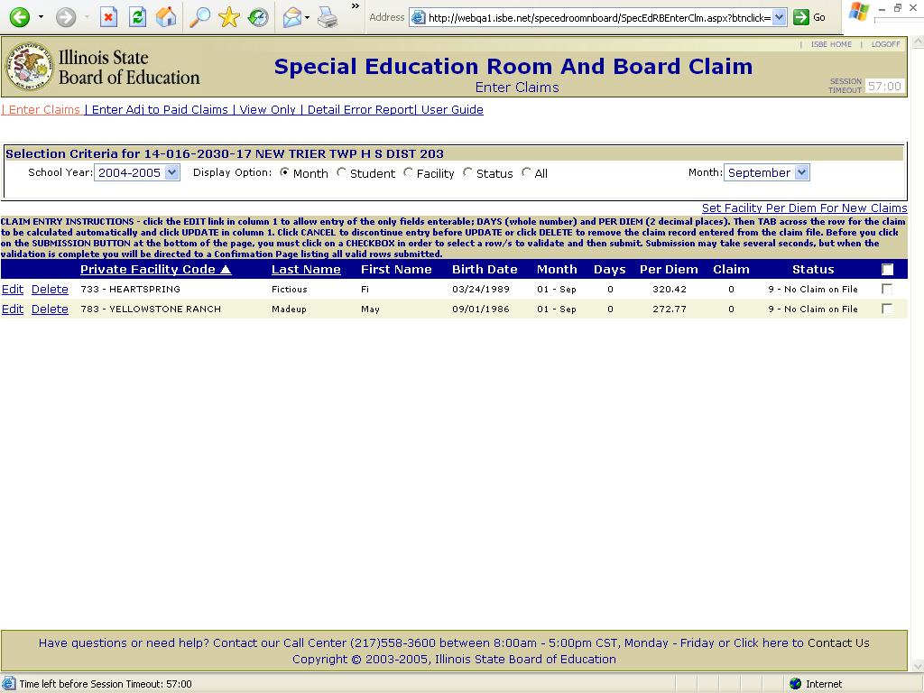 Special Education Room and Board Claim System Page 8 C.