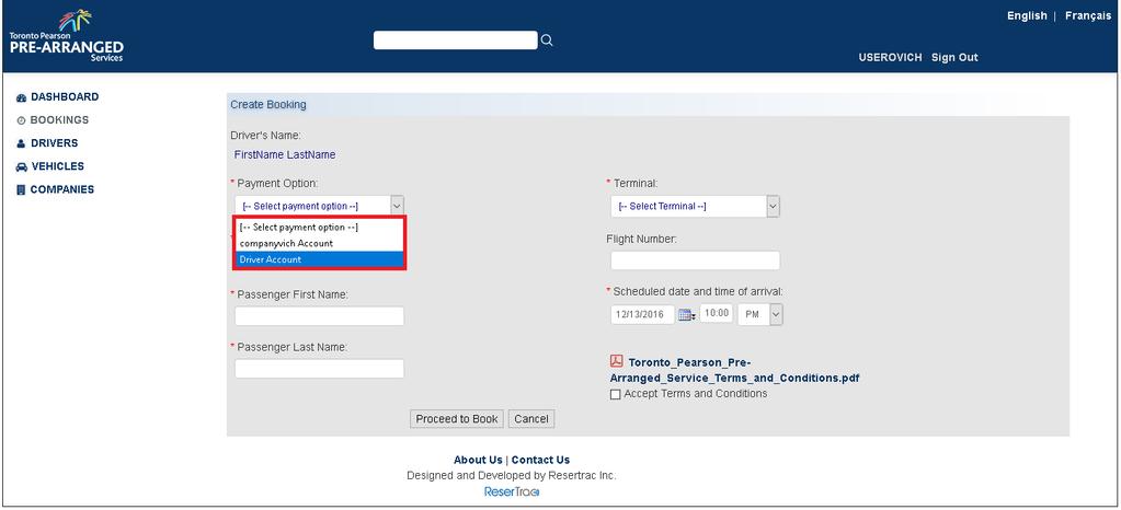 Page 25 Once <Proceed to Book> a confirmation screen will identify the account being used and the