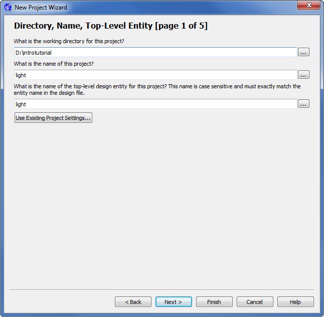 Figure 4. Creation of a new project. 2. Set the working directory to be introtutorial; of course, you can use some other directory name of your choice if you prefer.