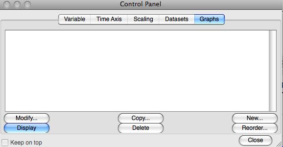 Vensim PLE Tutorial 1 14 Figure 3.1.12 Control panel To start a new graph, click the New button towards the right, bottom of the control panel. A graphics panel (Figure 3.1.13) appears that enables us to specify a number of graph characteristics.