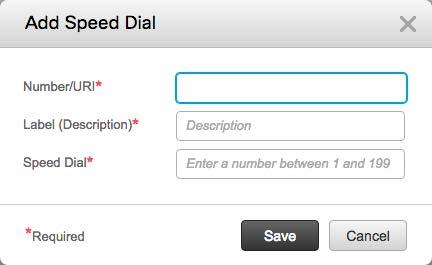 The Add Speed Dial window will appear. Figure 7 In the Number/URI field you may either type the extension or a person s name.