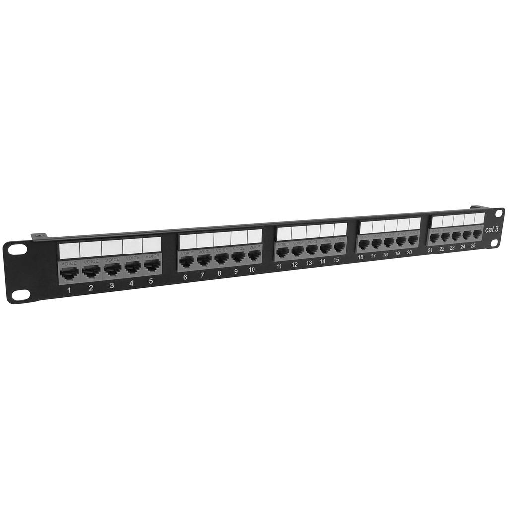 PATCH PANELS Cat3 25 Port Voice Panel Toolless Type DESCRIPTION The 1U voice patch panel is for use with multi-pair voice cables.