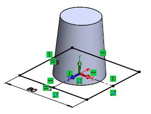 Modelling the component. Start by creating an inverted cup shaped component on the top plane.