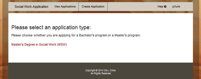 Application Set Up Select the Master s