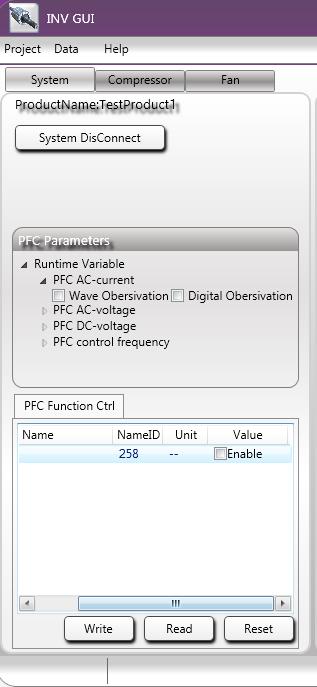 3.5.1 System Tab Figure 9. System Tab MGI and Features 1 2 3 4 System Tab includes system connection control, PFC parameter observation, and PFC function control.