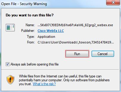 Locate the downloaded file and double click on it. An Open File - Security Warning will appear. Click the Run button.