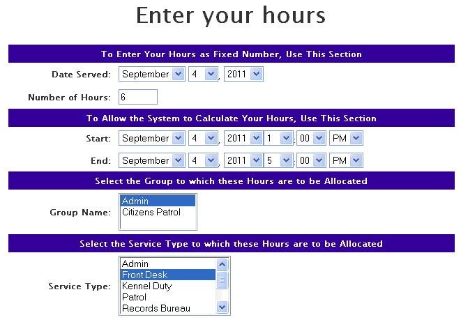 To enter your hours performed per shift; select the date you performed them, the number of hours you performed OR the start and end date and time of your shift and VIMS will calculate the hours for
