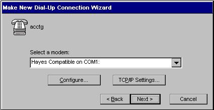 NCD Dial-Up Connections 3. Select a modem. Currently, only Hayes-compatible modems are supported. 4.