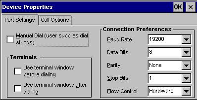 Manual Dial If this is enabled, the user can enter data and modem commands in a separate window when dialing.