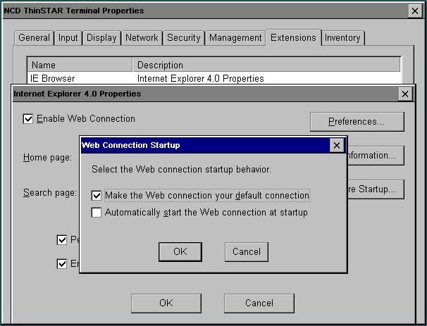 Managing Connections 5. Select the Automatically start the Web connection at startup checkbox.
