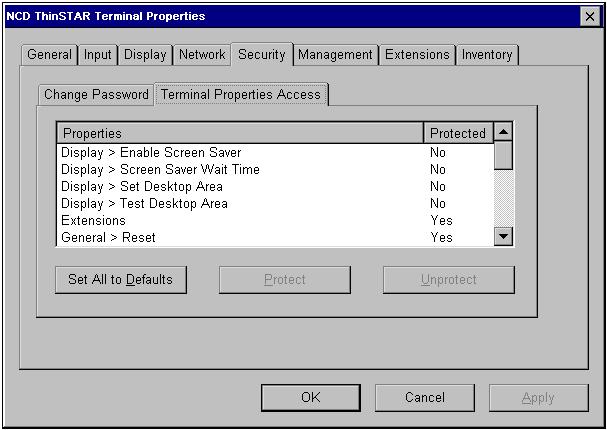 Security You can change the defaults through the Management > Terminal Properties Access tab, which appears if you are using a password. To configure access to fields and tabs: 1.