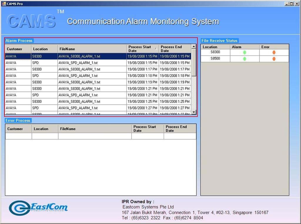 7.2. Verify Eastcom CAMS In the CAMS window, verify that the alarm reports from Avaya Site Administration are being processed.