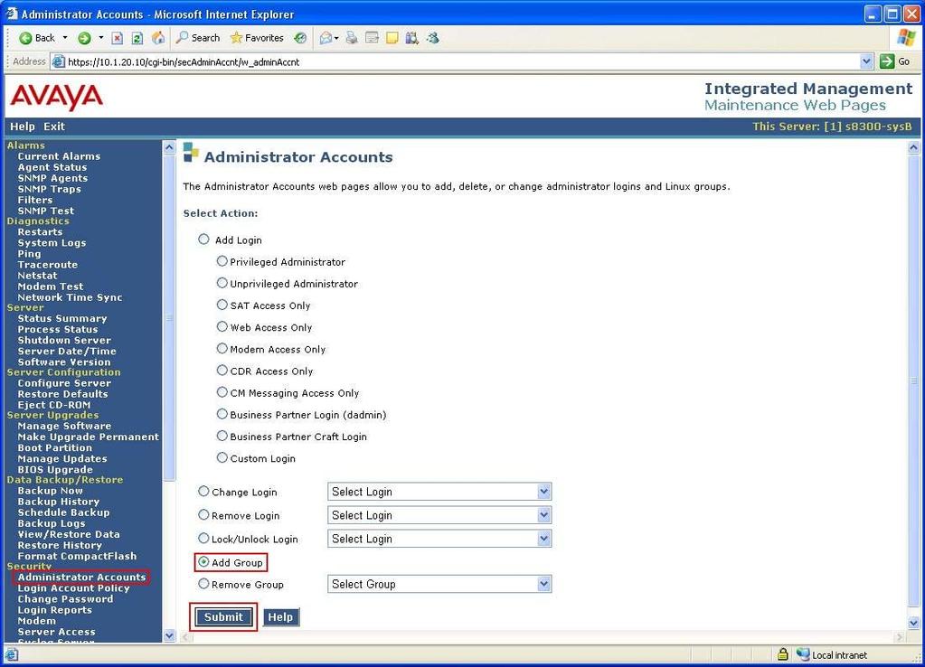 3. From the navigation panel on the left side, click Administrator Accounts.
