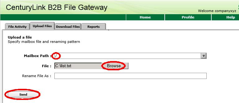 How to Upload Files 3 Steps 1. Click on the Upload Files tab near the top of the box. Select the Mailbox Path.