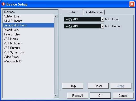 Then go to Default MIDI Ports and select MIDI.