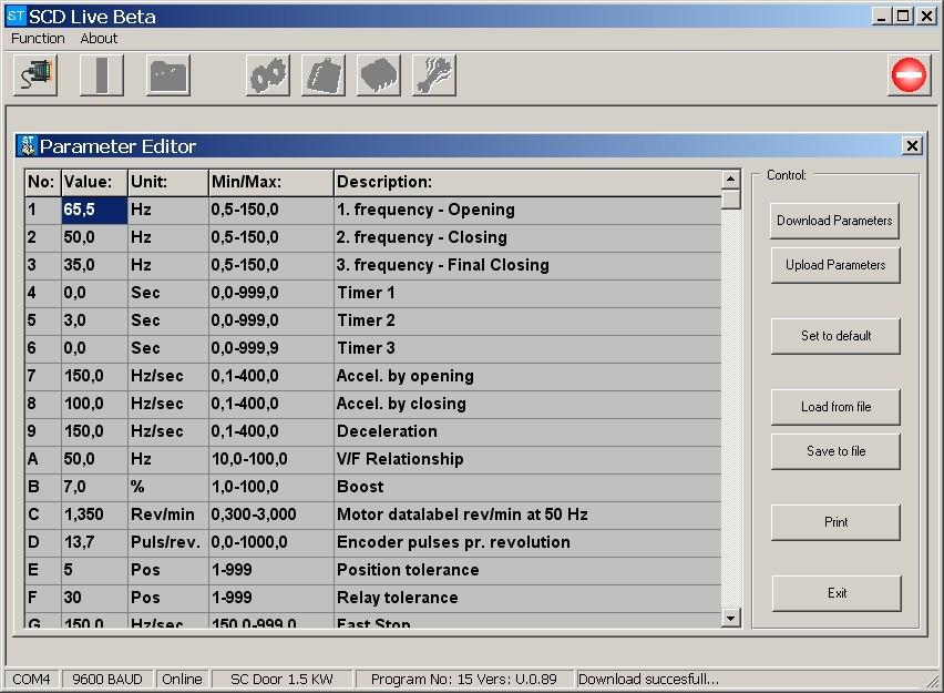 5.3 Parameter Editor The parameter editor makes it possible to work with the settings from a SCD door controller in an easy way, without having to use the buttons on the controller.