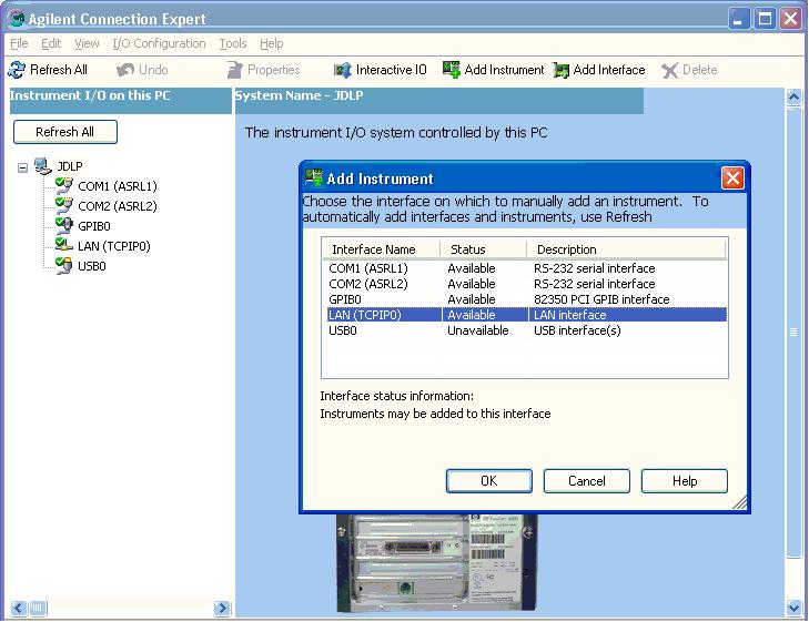 L4411A Software Installation and Configuration 2 Figure 2-4. Agilent Connection Expert Add Instrument Window.