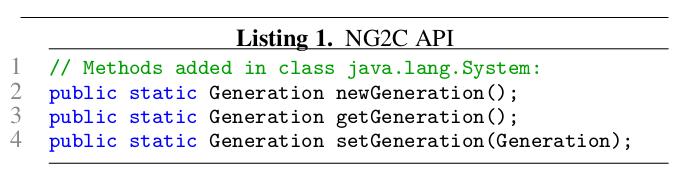 Pretenuring GC with Dynamic Generations NG2C API When a thread is created, its generation is Old.