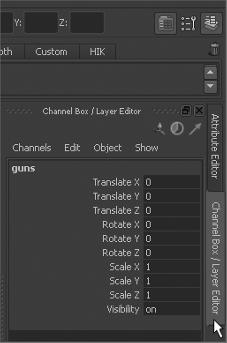 Creating and Editing Maya Nodes 19 Figure 1.15 The two tabs on the right of the screen allow you to quickly switch between the Channel Box and the Attribute Editor.