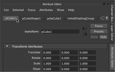 Creating and Editing Maya Nodes 23 Figure 1.19 The Show Or Hide The Attribute Editor icon resides in the upper-right corner of the Maya interface. 3.