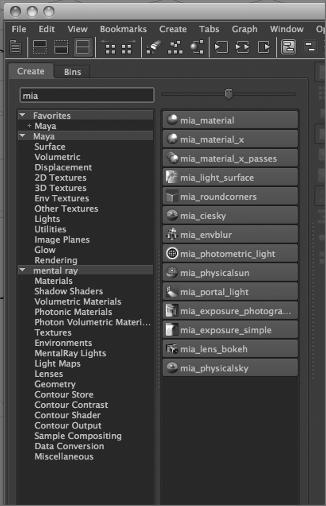 26 Chapter 1 Working in Autodesk Maya Figure 1.25 The text field at the top of the Create tab allows you to filter the list of buttons.