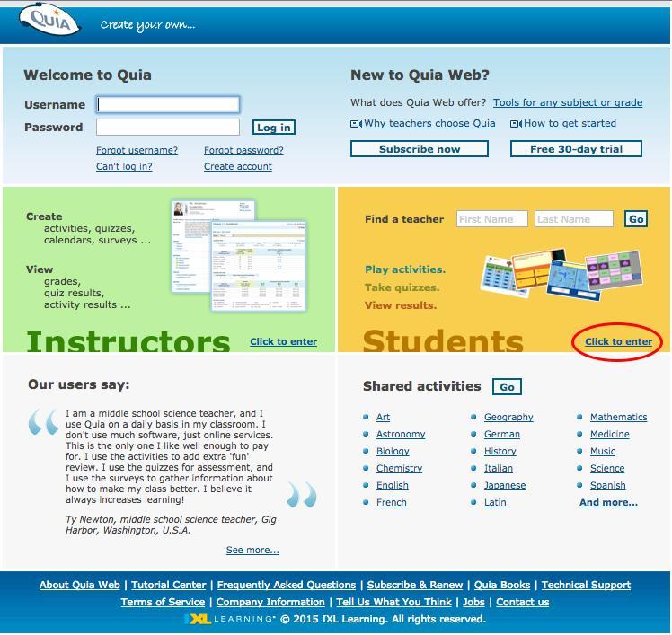 Part III: Creating a Quia Account and Enrolling in the Course 1.