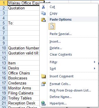 Mini Toolbar When you right click on selected cells, the Mini Toolbar will be displayed, as shown below. Formatting options can be selected from this toolbar.