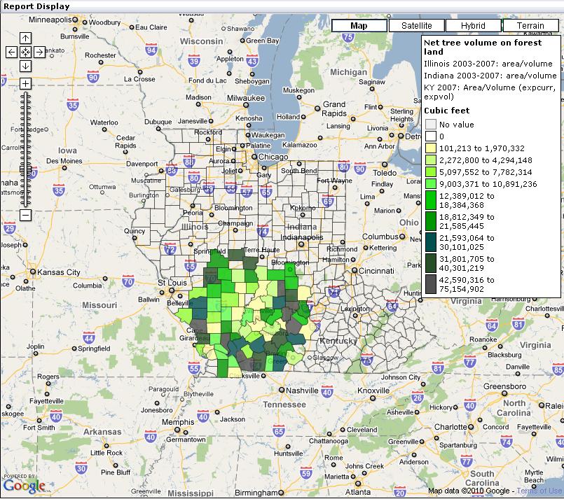 c. Click on display to view the map. d. The map displays the volume estimations by county (but note that partial county estimations ar