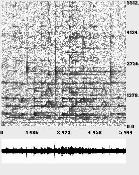 Although this spectrogram appears noisy, when it is inverted the resulting denoised signal sounds noise-free, and more sharply defined due to better preservation of the