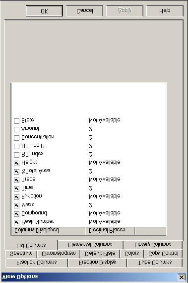 6 Fraction Display Page Figure 6-9 View Options Dialog Box, List Columns Page The Fraction Display page (Figure 6-10) allows the fraction collection