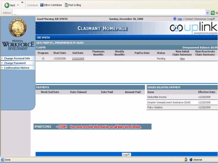 Slide 39 - Claimant Homepage 1 This Homepage will contain information about your claim.