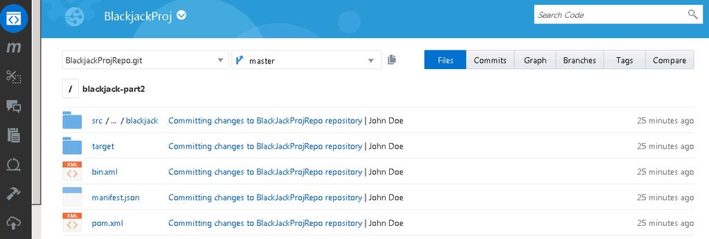 18) Notice that Blackjackproj project directory has been pushed to repository on Developer Cloud Service. Click on it and see its contents.